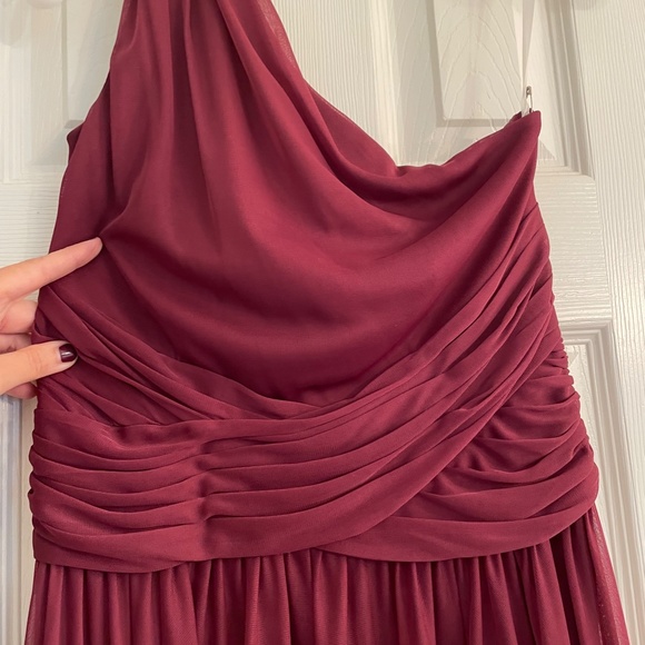 One-Shoulder Wine David’s Bridal Bridesmaid Dress - Picture 3 of 6